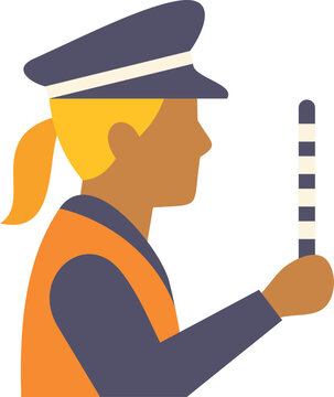 Female traffic warden in uniform holding a control baton, ensuring road safety
