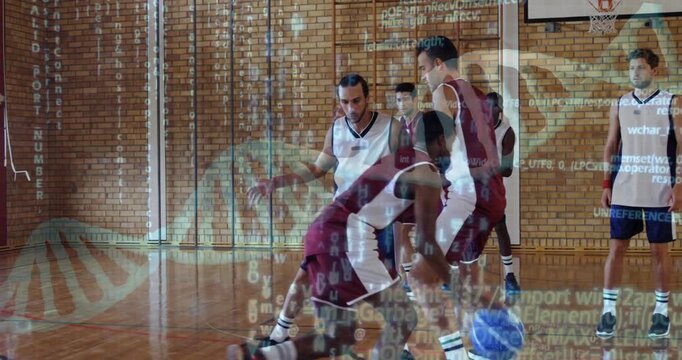 Basketball WB guard probing defender poking forcing turnover maroon attacking DNA overlay obscuring