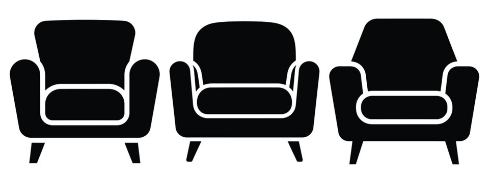 accent chair silhouette illustration icon set, Modern furniture vector designs.