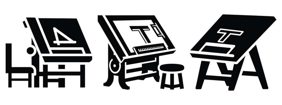 drafting table silhouette illustration icon set, Modern furniture vector designs.
