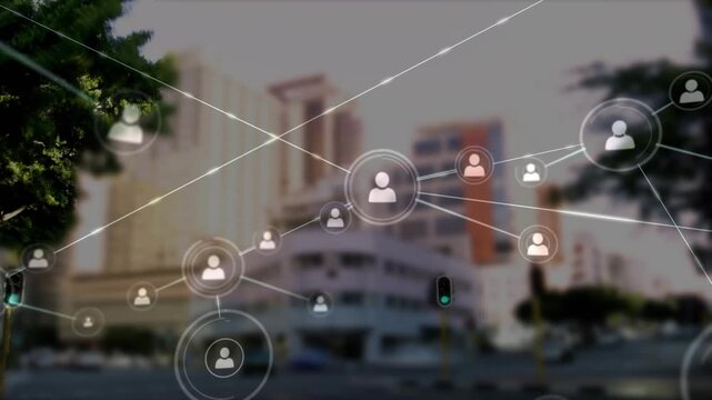 Animation of network of connections over drone with icons over rear unk