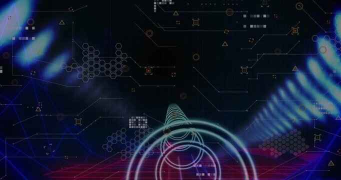 Animation of shapes and in green and black scope scanning