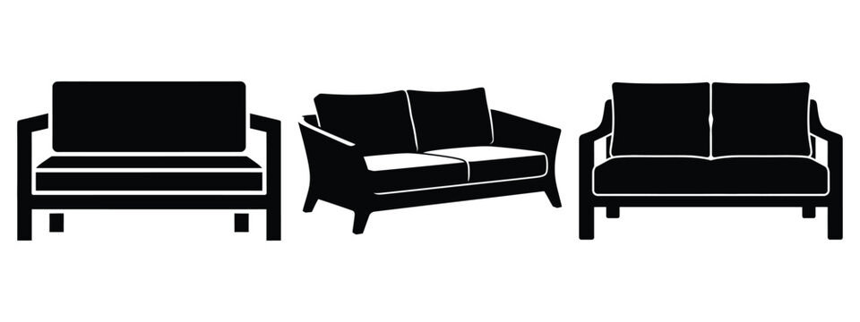 outdoor sofa silhouette illustration icon set, Modern furniture vector designs.