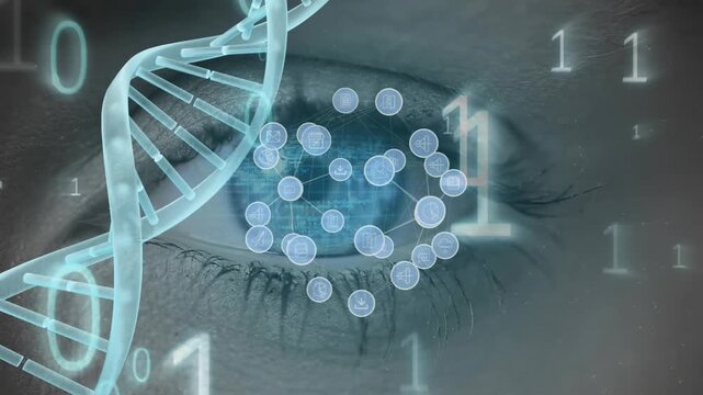 Animation of network of connections with icons over eye