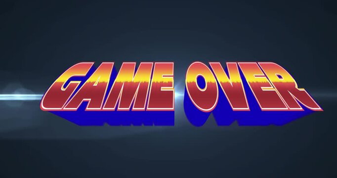 Game over text banner with shadow effect against light trail on blue background