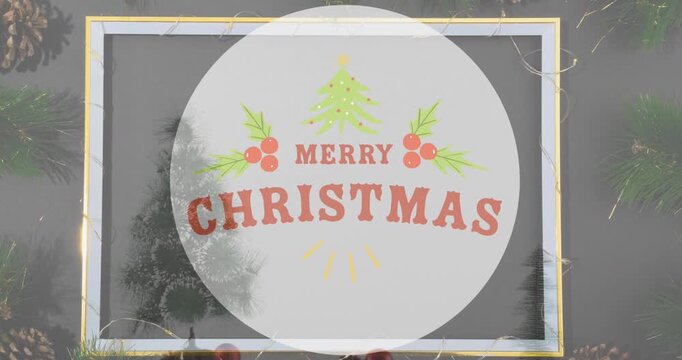 Animation of christmas greetings text over christmas decorations