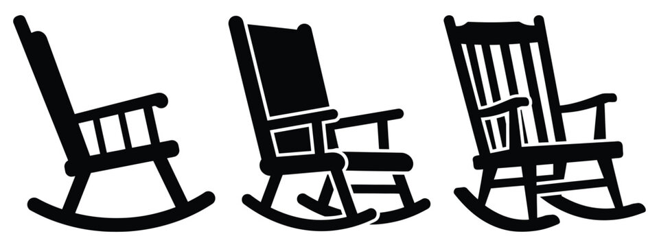 rocking chair silhouette illustration icon set, Modern furniture vector designs.
