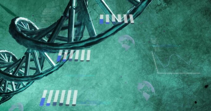 Animation of data processing over dna strand spinning
