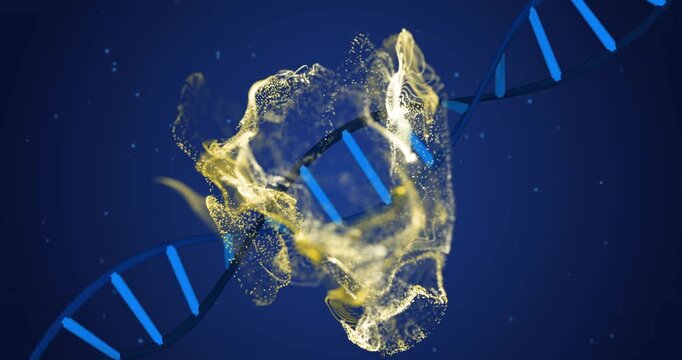DNA strand and molecular structure animation over blue background