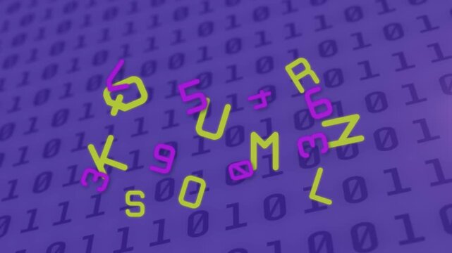 Animation of falling letters and numbers over data processing