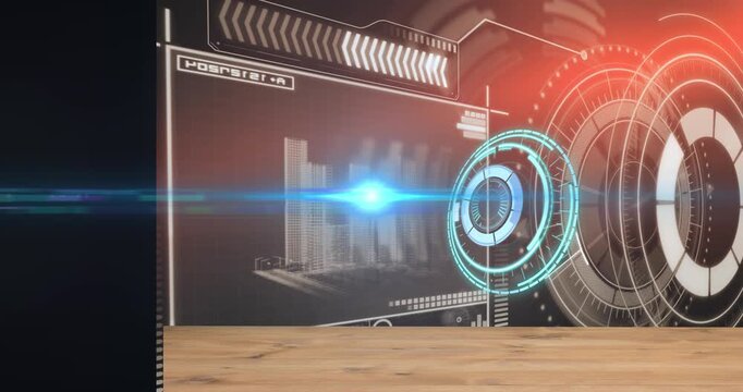 Animation of hud interface with radar and hexagon pattern against black background