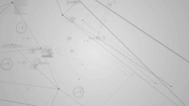 Animation of green abstract hexagonal shape spinning over network of connection and data processing