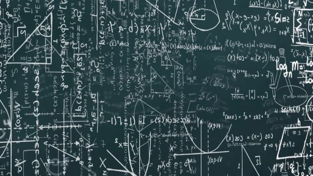 Animation of mathematical equations and diagrams over gray background