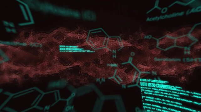 Animation of diverse data processing over red waves on black digital background