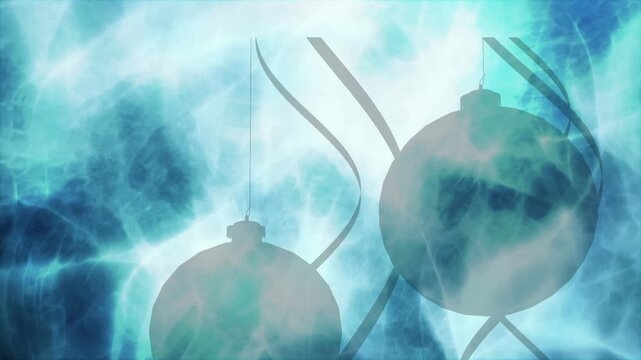 Animation of baubles over light trails on blue background