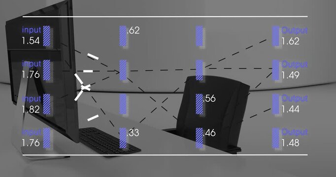 Animation of interface with data processing against office desk