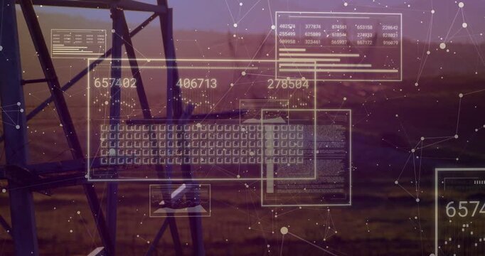 blocks popping sparking holo UI forming over dusk pylon panels sliding counts rising showing grid