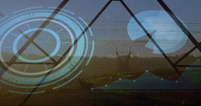 HUD receiving grid feed, rotating rings, sweeping pie, plotting nodes over lattice for grid control