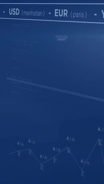 Vertical video: Finance chart updating on feed, drawing smoothed curve, building bars for markets