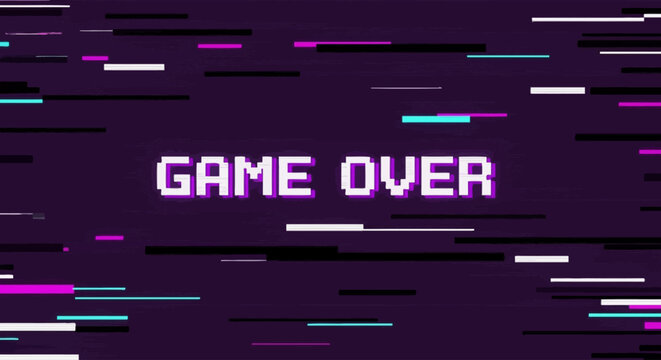 Game Over Screen, Retro Gaming, Digital Environment, Graphic Design, Futuristic Viewpoint, Nostalgic Concept