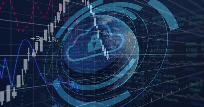 Descending candles initiating HUD rings, Earth globe gaining cloudlock signaling secured recovery