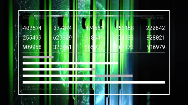 Vertical video: HUD frame appearing on server rack animating numbers and growing bars tracking load