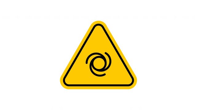 Automatic Start up icon animation. Yellow danger sign with swirling symbol on white background.
