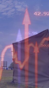 Vertical video: Working dog sprinting left, clearing training barrier, AR waveform tracking metrics