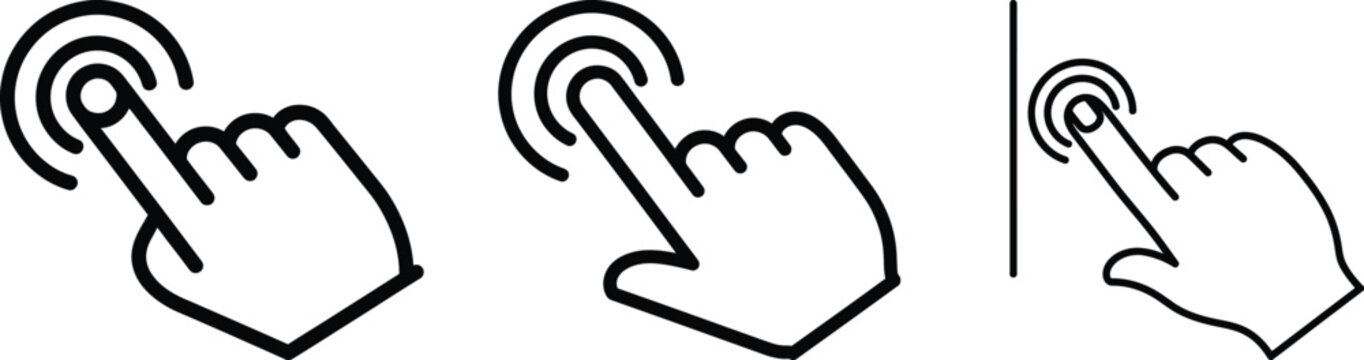 Three black and white illustrations of hands pointing or touching