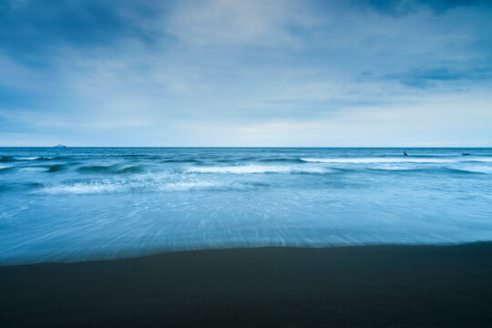 Long exposure of sea waves at the beach, Kanagawa, Japan