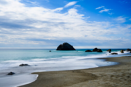 Waves and sea stacks at the beach, Aichi, Japan