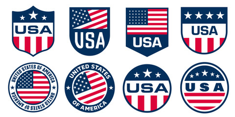USA badge set. USA patch collection vector. © DOBRYI VECHIR STUDYA