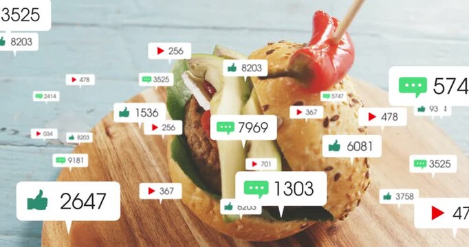 Vertical video: Slider on board with small badges popping, crowding, fading, showing food buzz