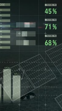Vertical video: Index scrolling driving tech HUD animating, updating gauges, bars, pies for testing