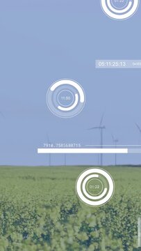 Vertical video: Yellow crop filling frame turbine rising HUD sliding in from right showing data