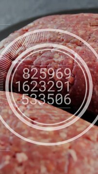 Vertical video: HUD overlay appearing and scanning raw patties, updating readouts for quality check