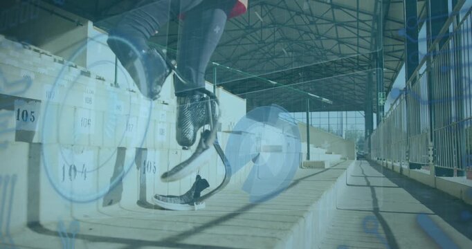 Animation of data processing over disabled african american male runner