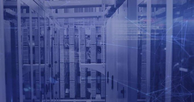 Animation of data processing over shapes and server room