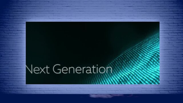 Animation of screensaver with next generation on screen over brick wall