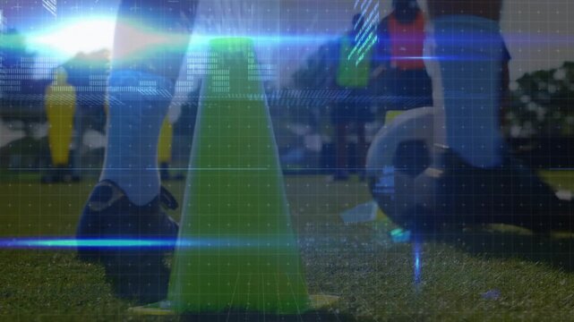 Animation of digital interface over football players