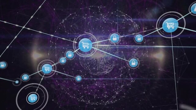 Animation of network of connections with icons over human brain