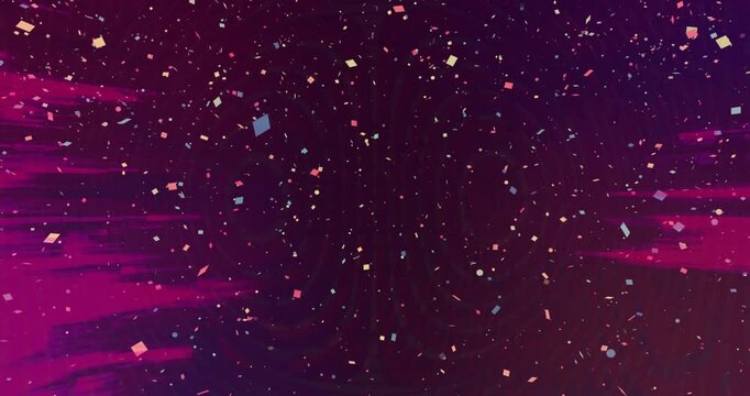 Upon canvas loading, flecks materializing, drifting and filling frame as magenta gradients glowing