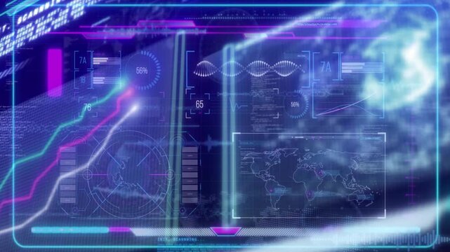 On boot HUD powering rotating radar sweeping traces drifting cloud updating telemetry for analytics