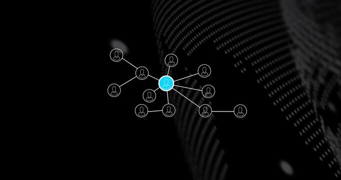 Central cyan node pulsing, drawing spokes outward, lighting nodes, representing network activation