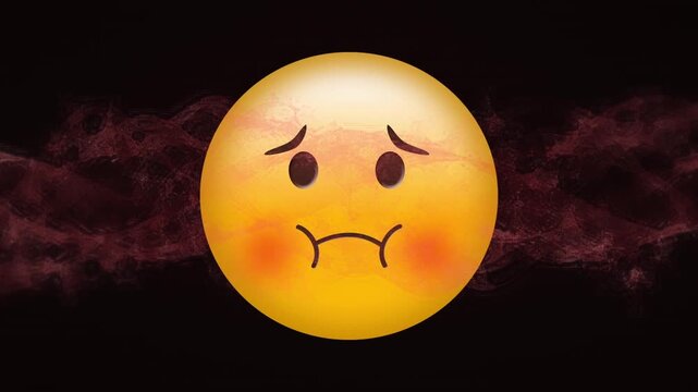 Animation of red waves over sick emoticon over black background