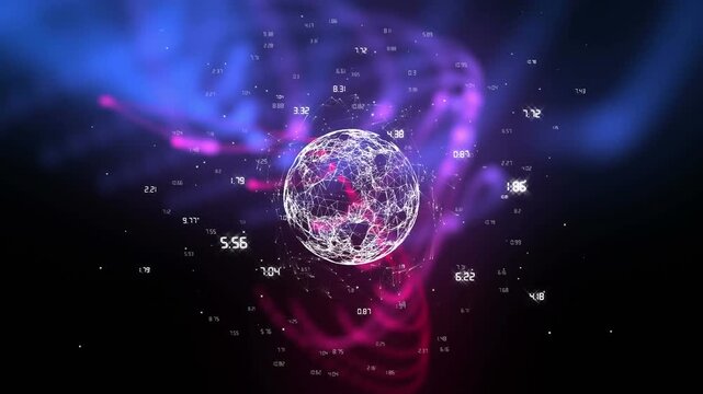 Animation of globes with network of connections over numbers