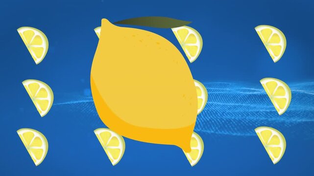 Animation of lemon over lemon halves moving on blue background