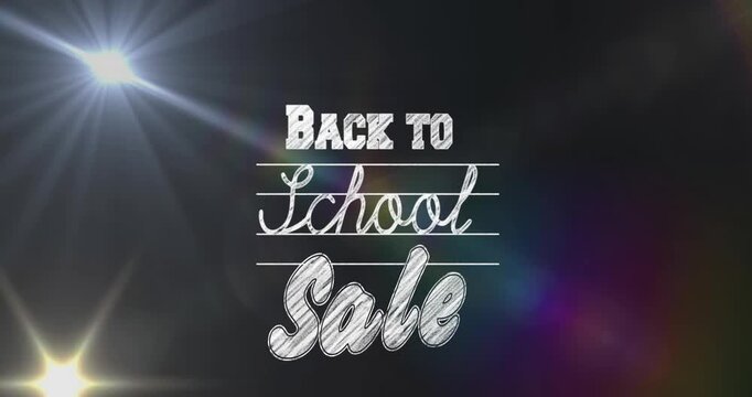 Animation of back to school sale text on black background