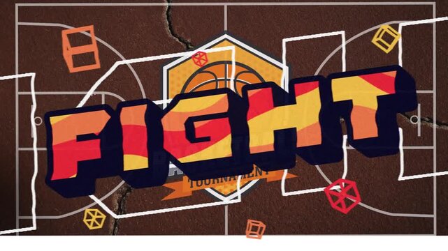 Animation of fight over basketball on brown background