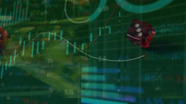 Animation of data processing and city over dices